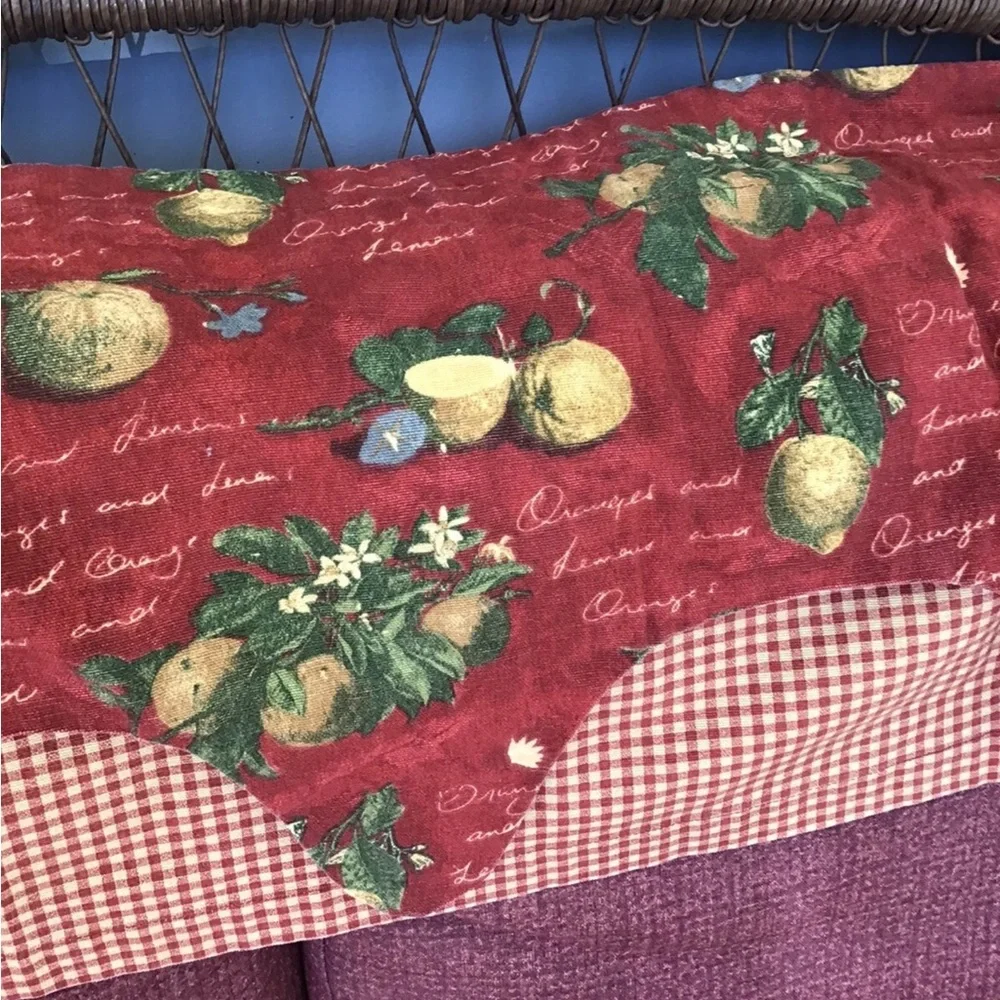 Waverly~Lemons/Orange Kitchen 2 Pc Valance Curtains 54 X 14, Red Checks/Fruit